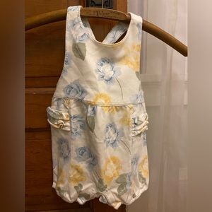 Gymboree Pale Blue and Yellow Floral Jersey Button Adjustable Romper 6 - 12 Mo